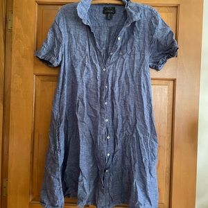 Blue Linen Button Up Dress